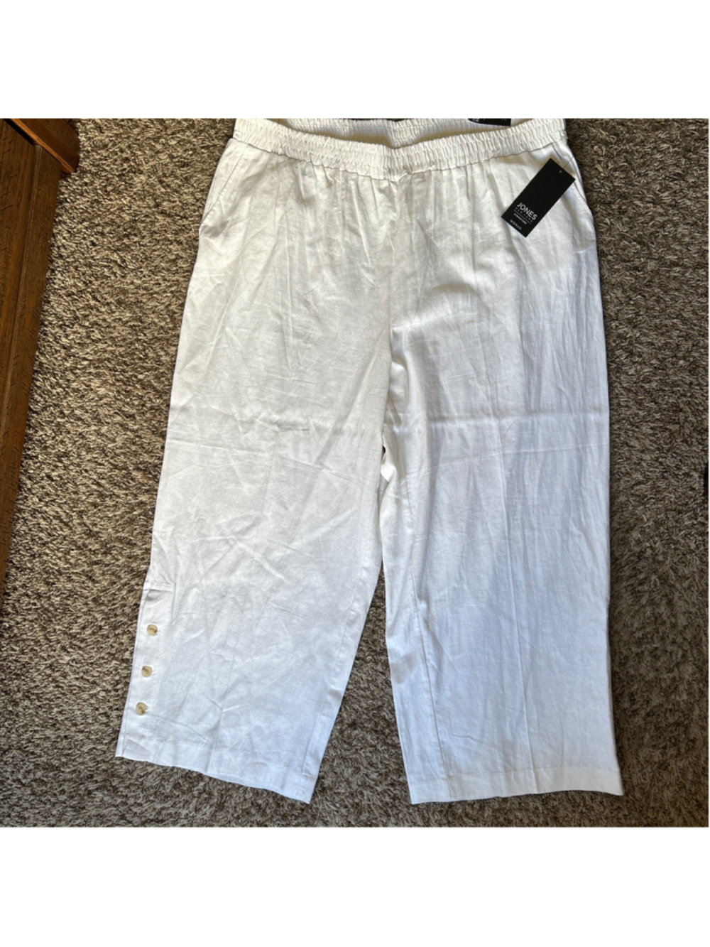 NWT Linen Blend Women's Jones New York White Wide Crop Pants Size 2X
